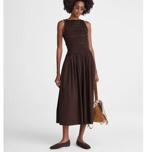 NWT Madewell The Melody Smocked Midi Dress Womens Sz XL Molasses Brown NX636